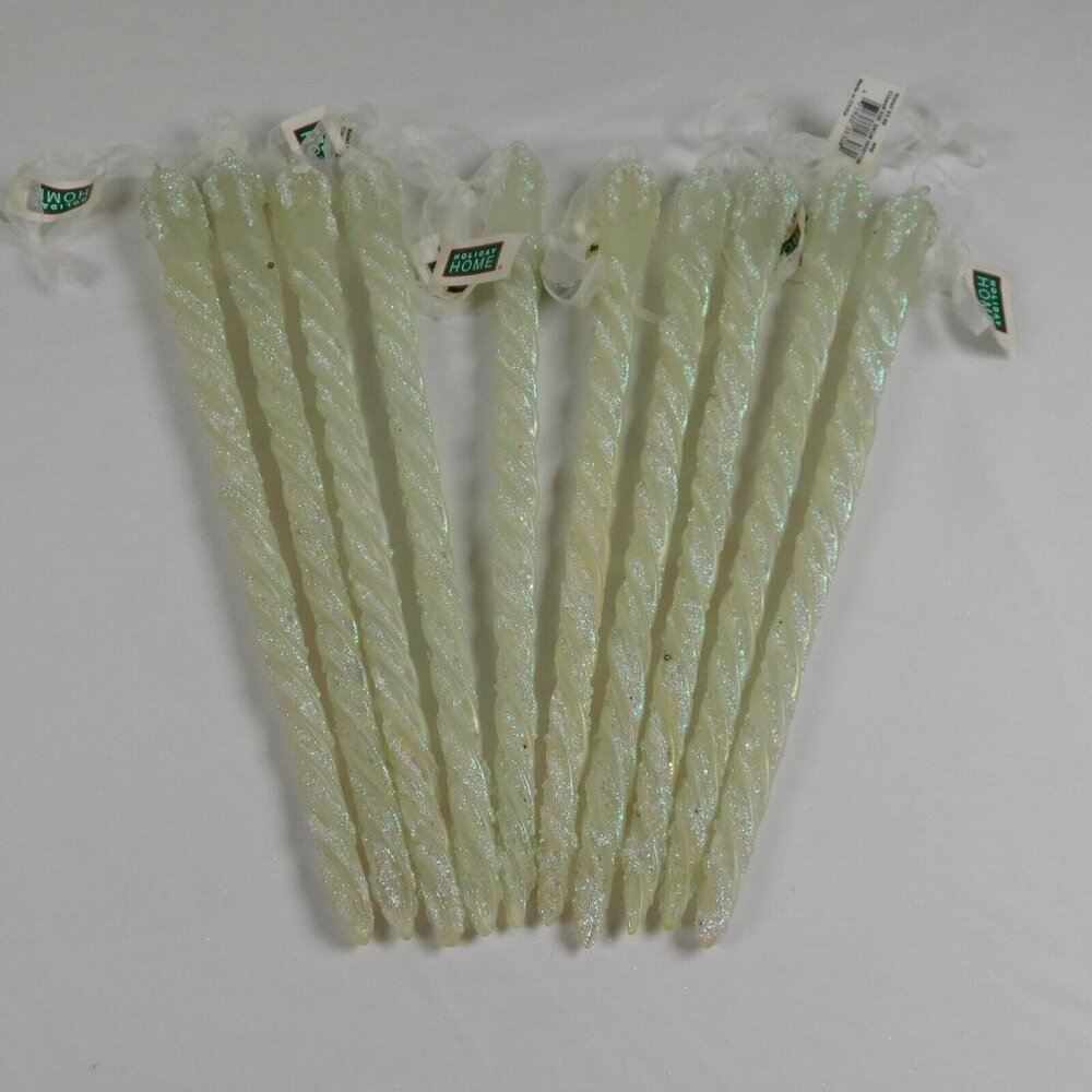 Lot of 10 Holiday Home White Glittered Twisted Icicle Christmas Ornaments 12" Lg